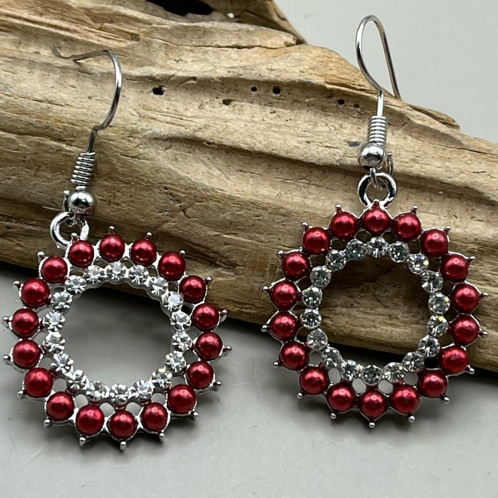Elegant Silver and Red Hoop Earrings